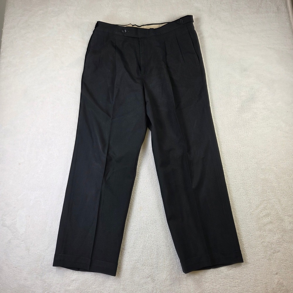 Berle Tailored Mens Black Pleated Cuffed Dress Pants Trousers 33x26.5